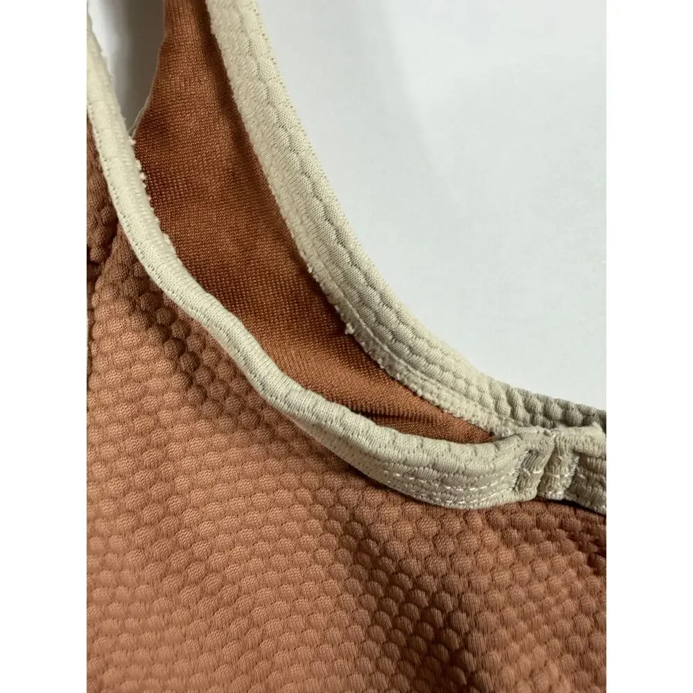 H&M Toddler Textured One Piece Swimsuit Brown Cream Trim size 2 years